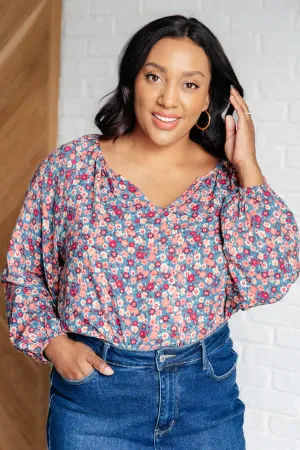 Andree By Unit Sunday Brunch Blouse in Denim Floral