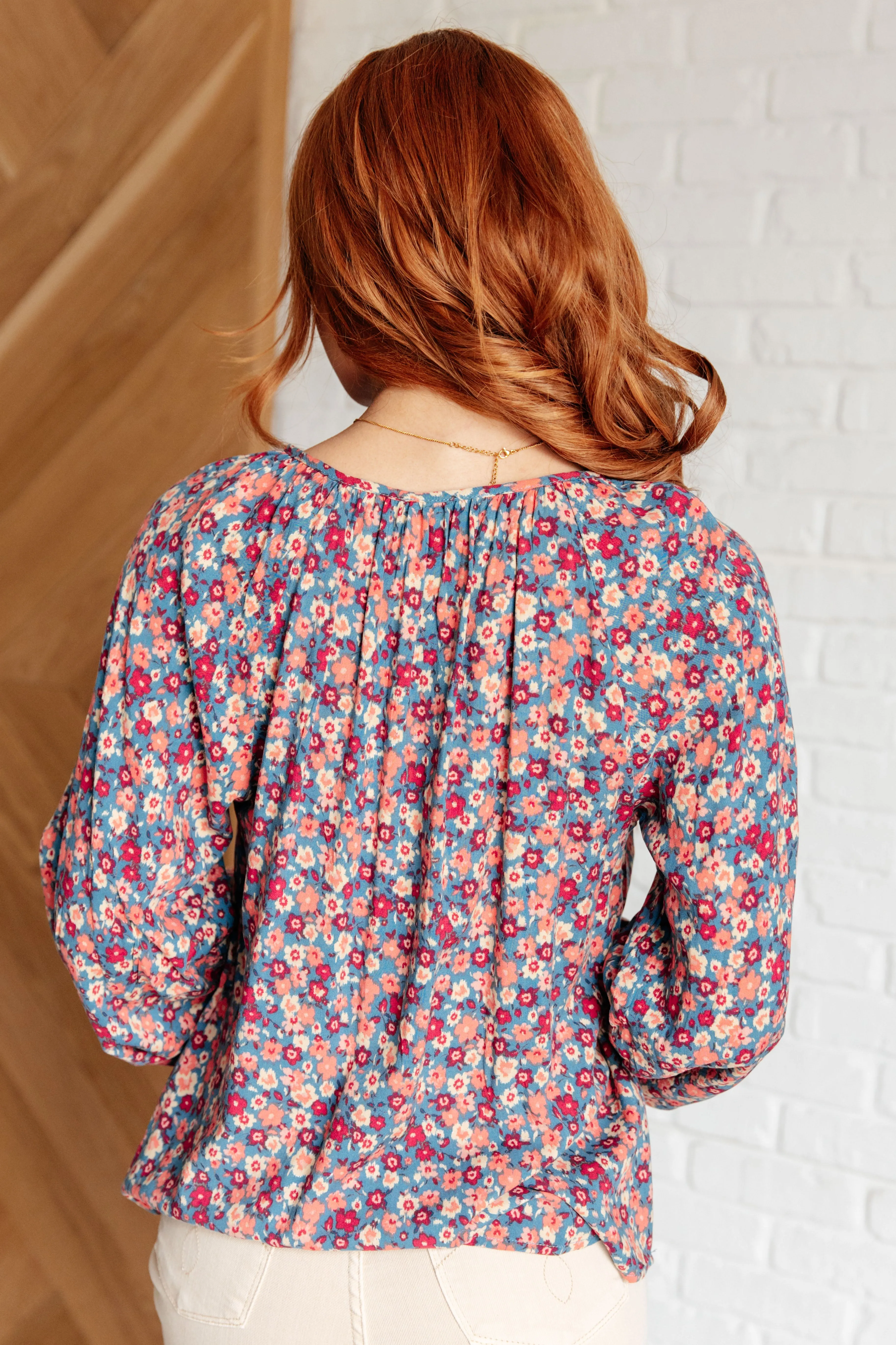 Andree By Unit Sunday Brunch Blouse in Denim Floral