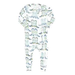 Baby Bamboo Romper - Blue Cowboy Boots