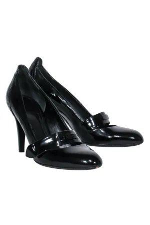 Burberry - Black Patent Logo Strap Heels Sz 6.5
