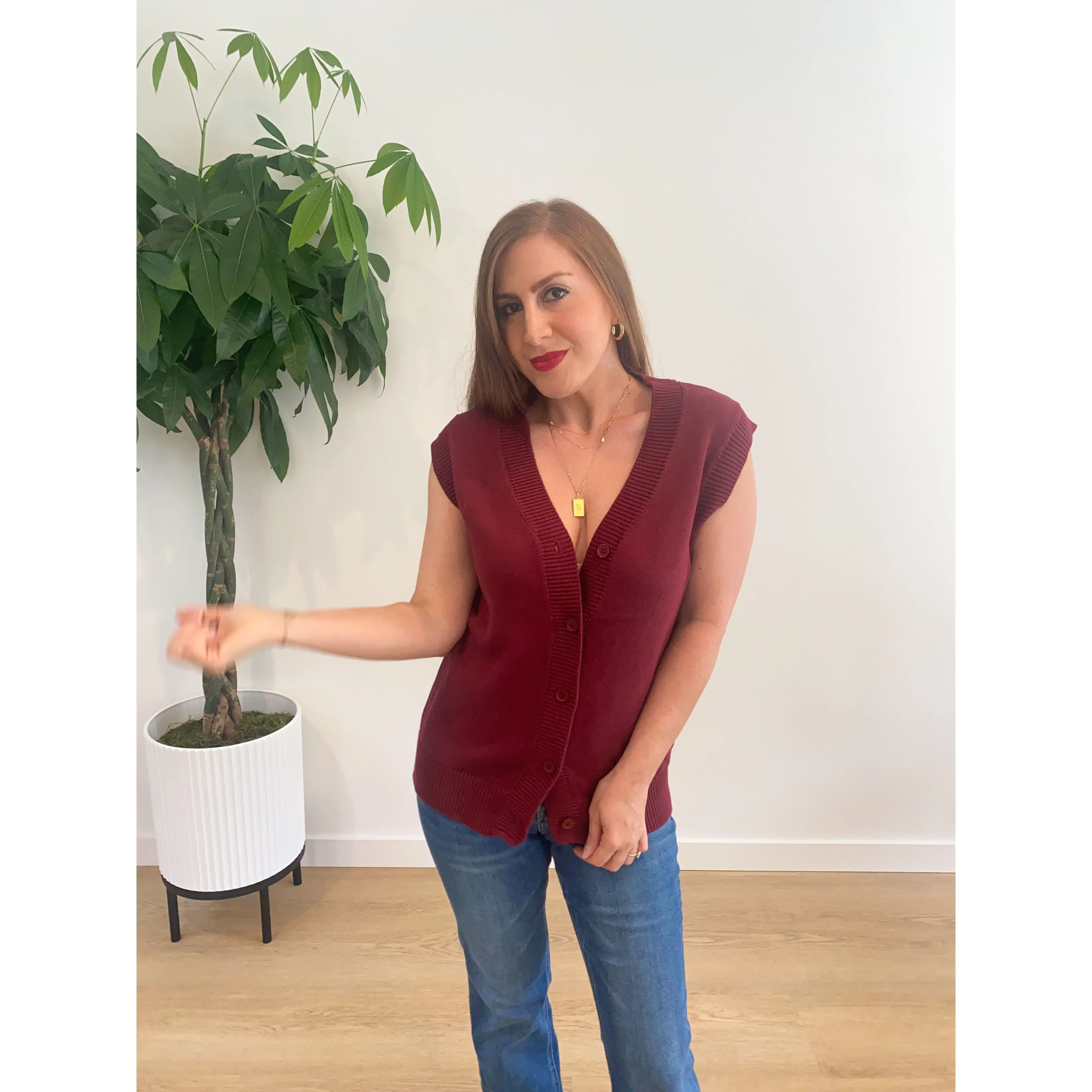 Burgundy Button Knit Vest