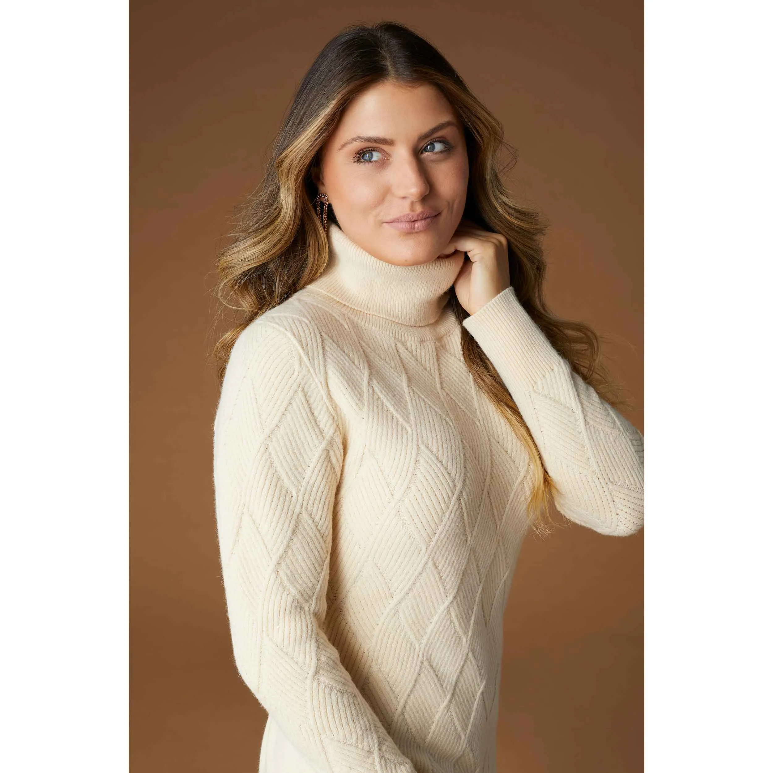 Catalina Roll Neck Sweater Dress - Cream - Final Sale