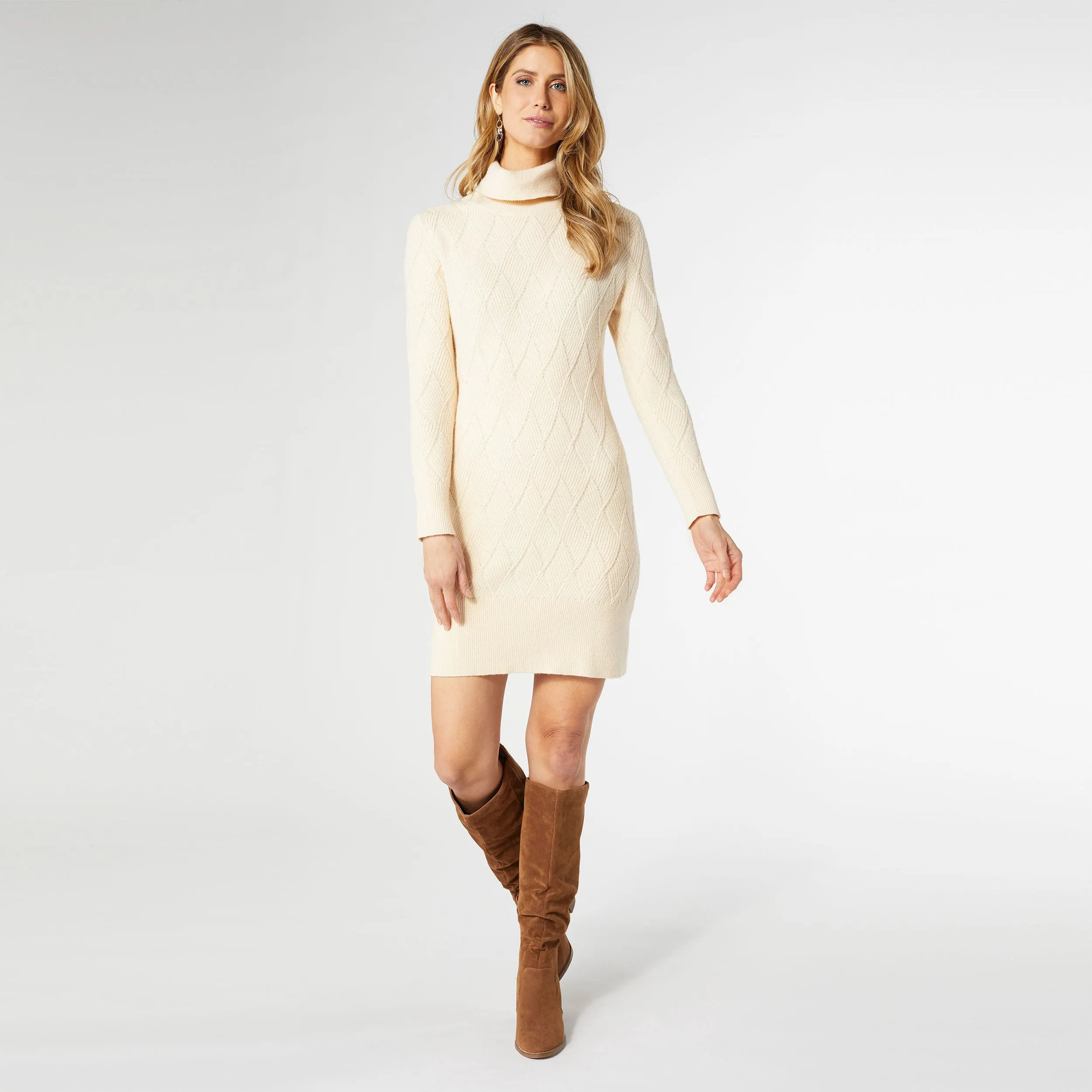Catalina Roll Neck Sweater Dress - Cream - Final Sale