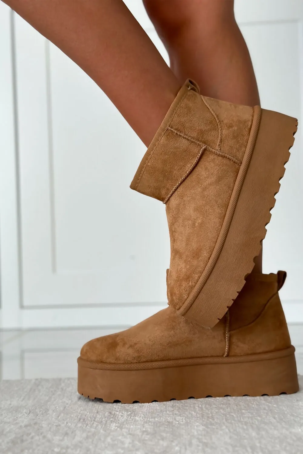 CHESTNUT ULTRA MINI PLATFORM FAUX FUR LINED ANKLE BOOTS