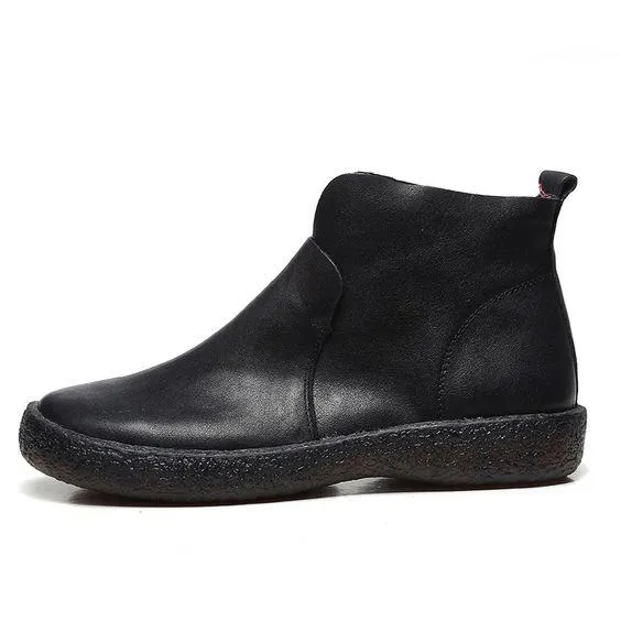 Chic Brown/Black Retro Leather Booties