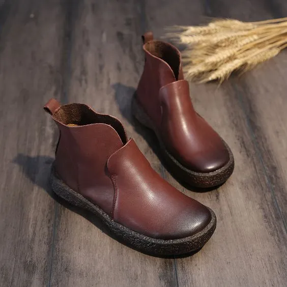 Chic Brown/Black Retro Leather Booties