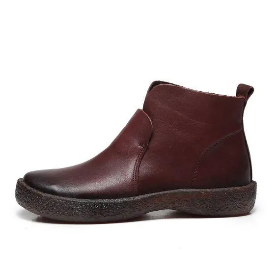 Chic Brown/Black Retro Leather Booties