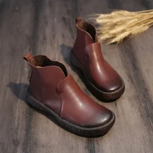 Chic Brown/Black Retro Leather Booties