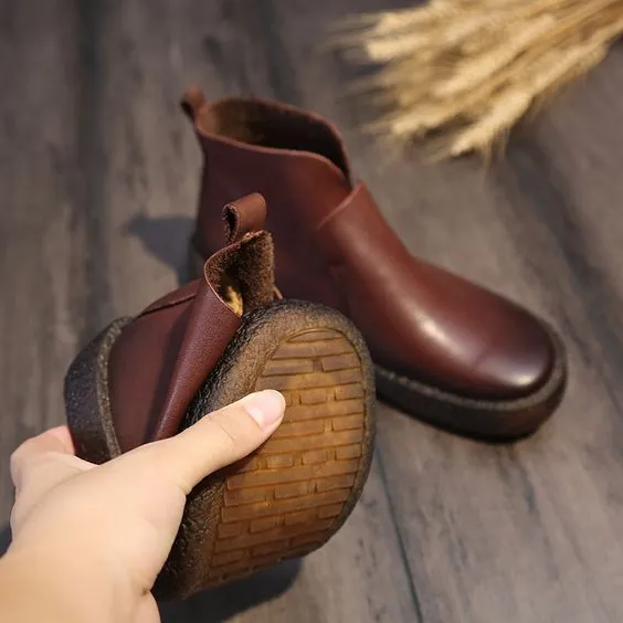 Chic Brown/Black Retro Leather Booties