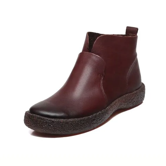 Chic Brown/Black Retro Leather Booties