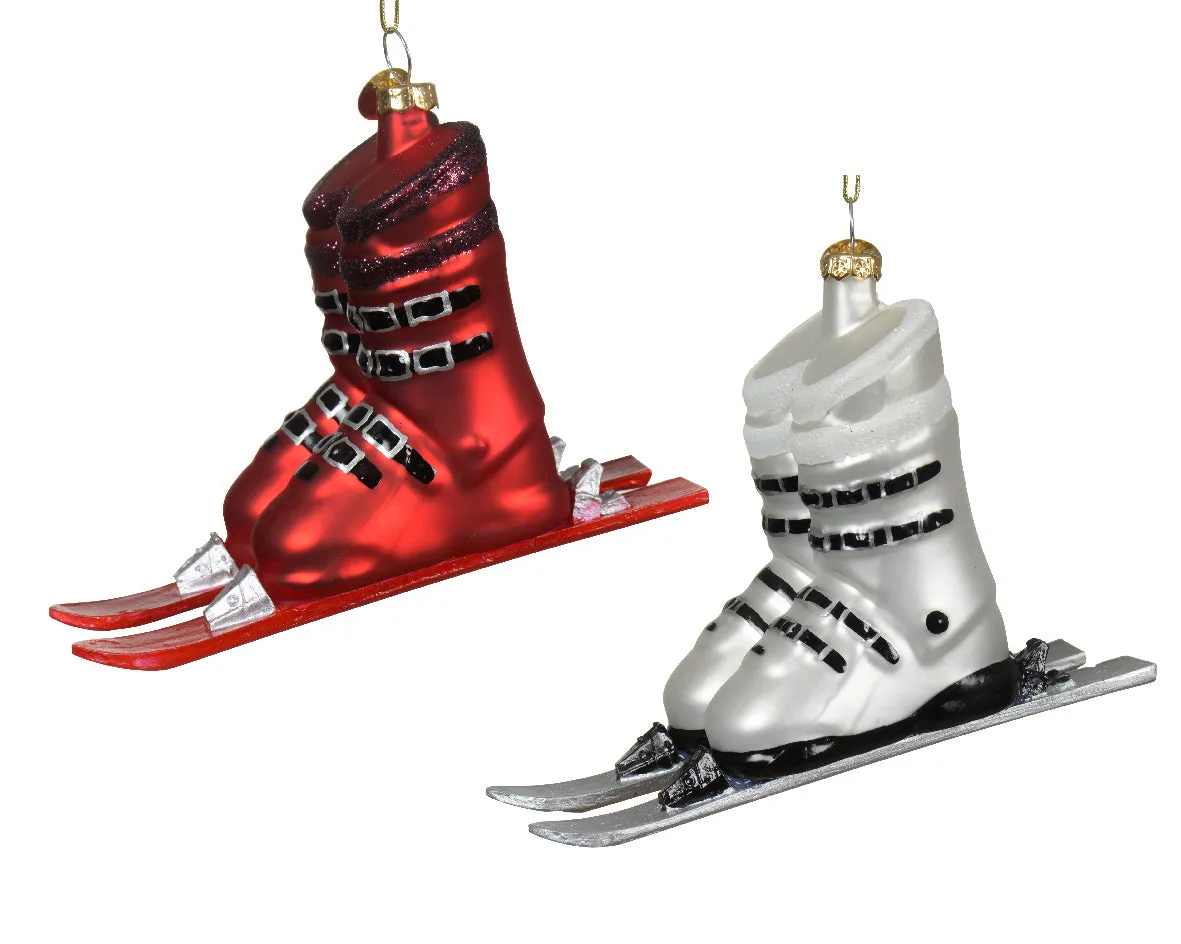 Christmas Ski Boots Hanging Christmas Tree Bauble - Red or White