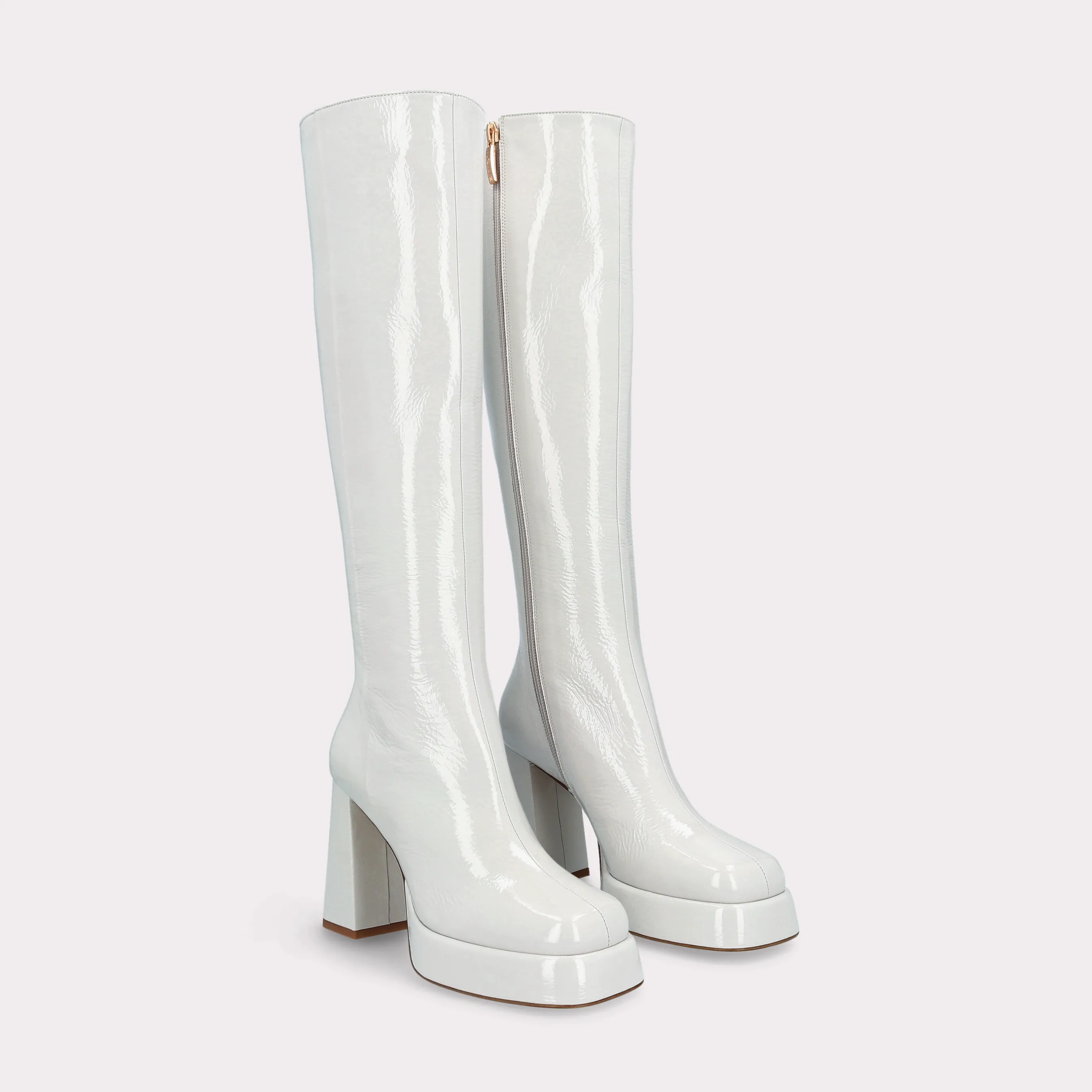 CINDY 01  STORM GRAY CRUSHED PATENT LEATHER PLATFORM BOOTS