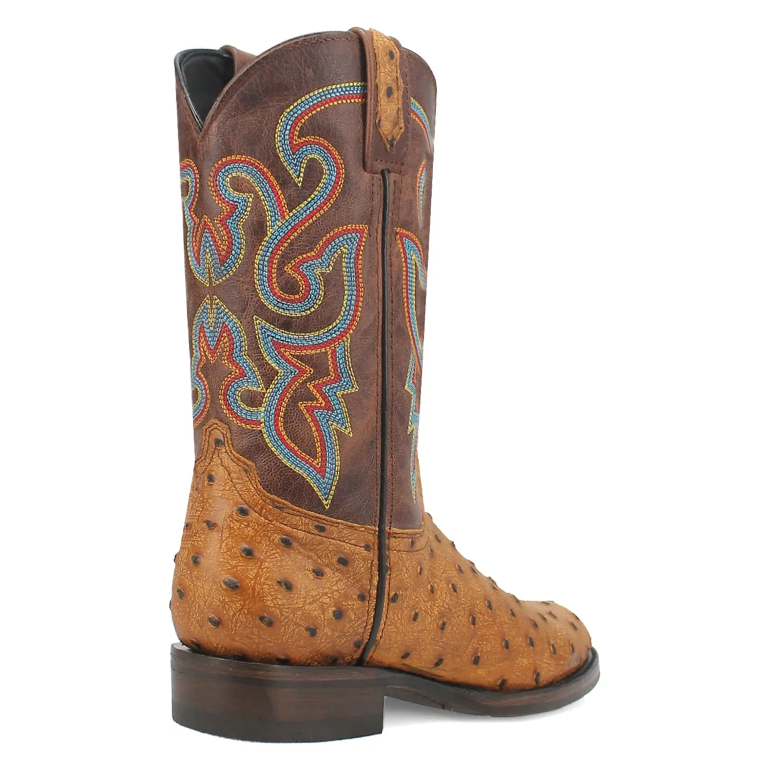 Dingo Mens Ranger Tan Leather Ostrich Print Cowboy Boots