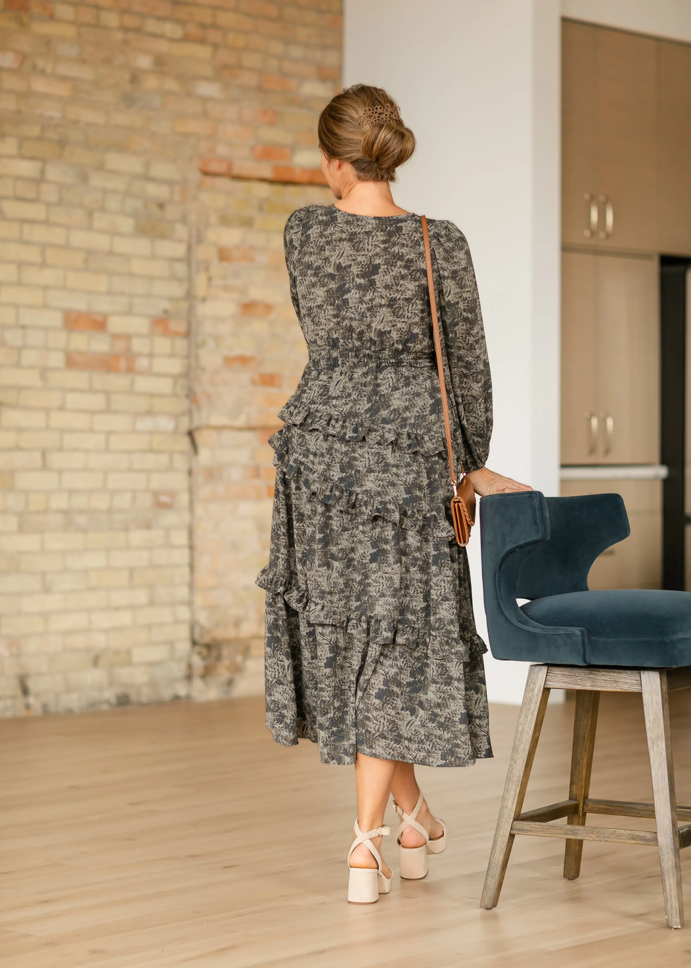 Dusty Olive Vintage Floral Maxi Dress