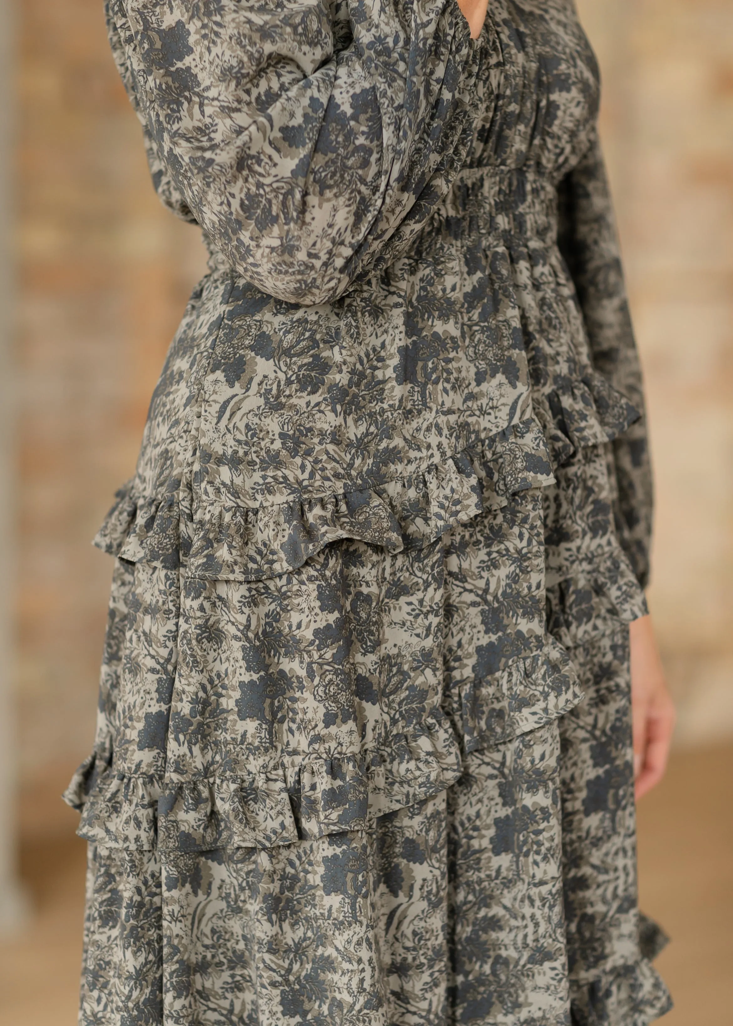 Dusty Olive Vintage Floral Maxi Dress