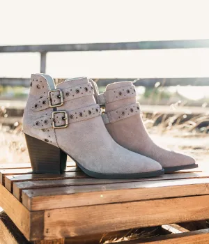 Elsa Leather Ankle Boots in Taupe - Genuine Suede with Cushioned Footbed, Adjustable Buckles, Stylish Brass Grommets