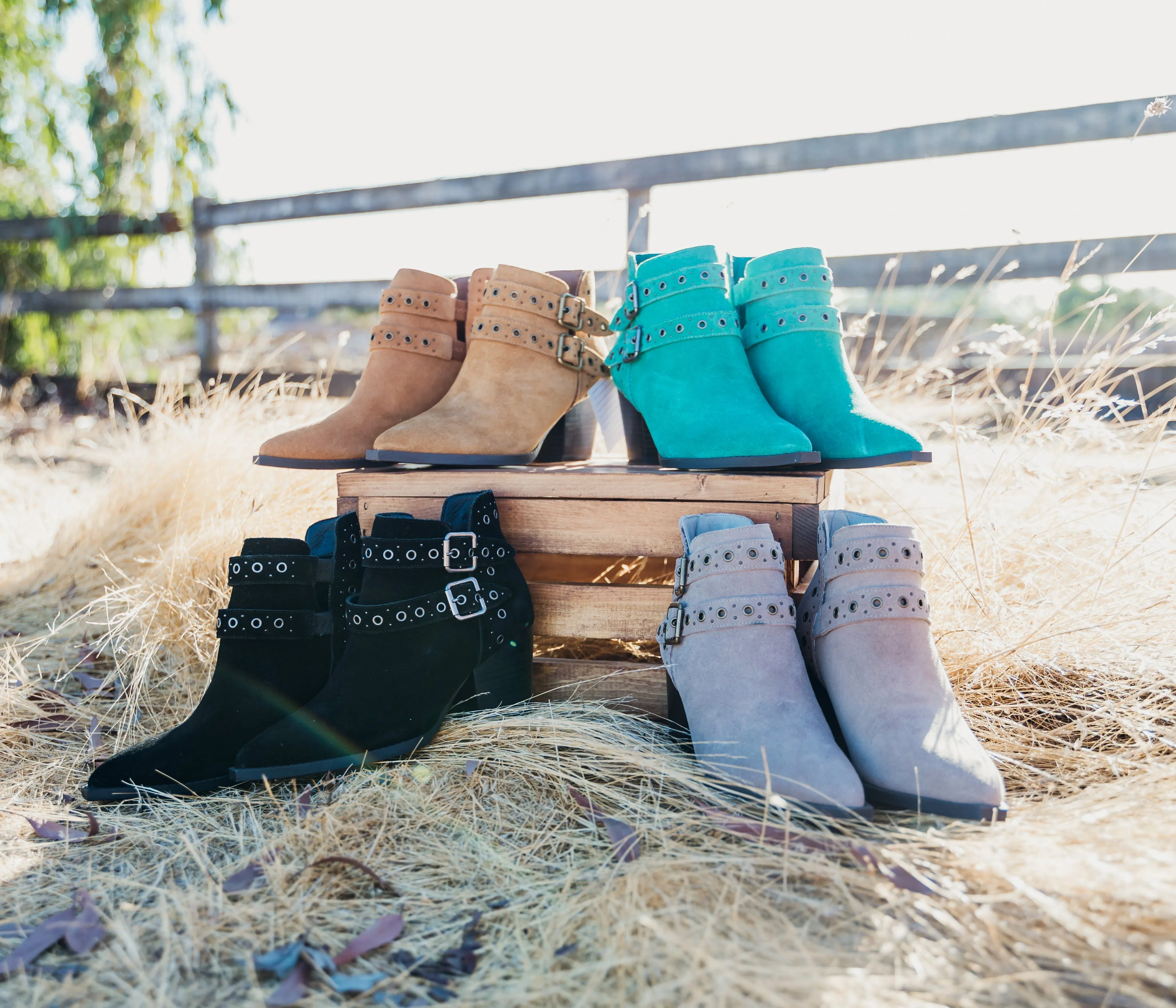 Elsa Leather Ankle Boots in Taupe - Genuine Suede with Cushioned Footbed, Adjustable Buckles, Stylish Brass Grommets