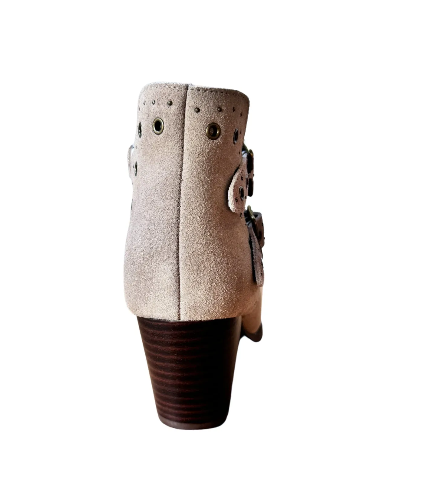 Elsa Leather Ankle Boots in Taupe - Genuine Suede with Cushioned Footbed, Adjustable Buckles, Stylish Brass Grommets