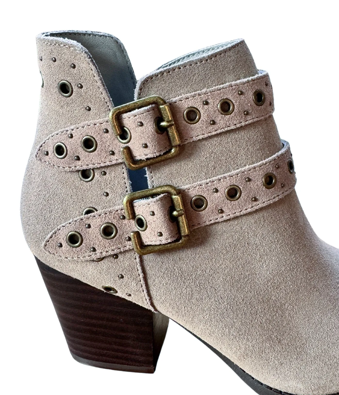 Elsa Leather Ankle Boots in Taupe - Genuine Suede with Cushioned Footbed, Adjustable Buckles, Stylish Brass Grommets