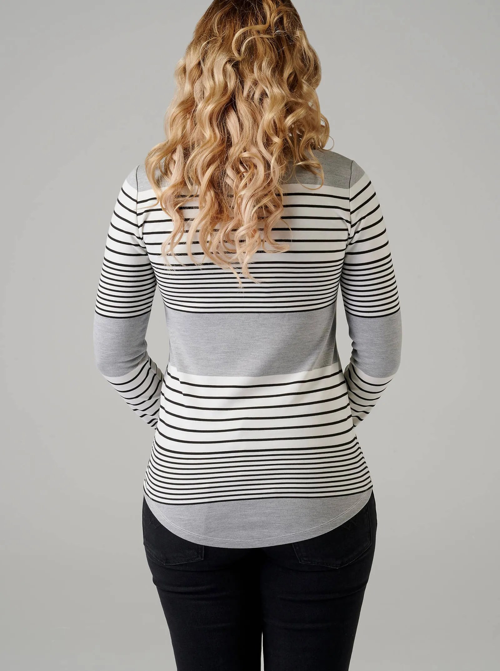 Grey Striped Loose Fit Long Sleeve Top
