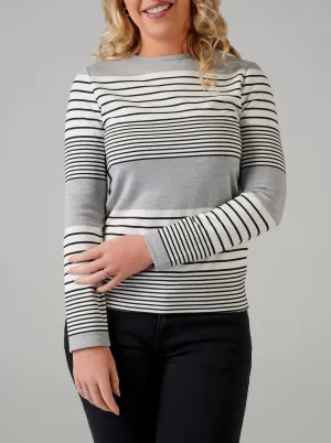 Grey Striped Loose Fit Long Sleeve Top