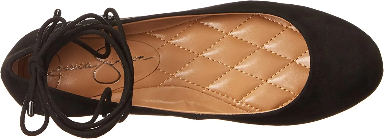 Jessica Simpson Bingley Black Round Toe Tie Up Grommet Detail Suede Ballet Flats