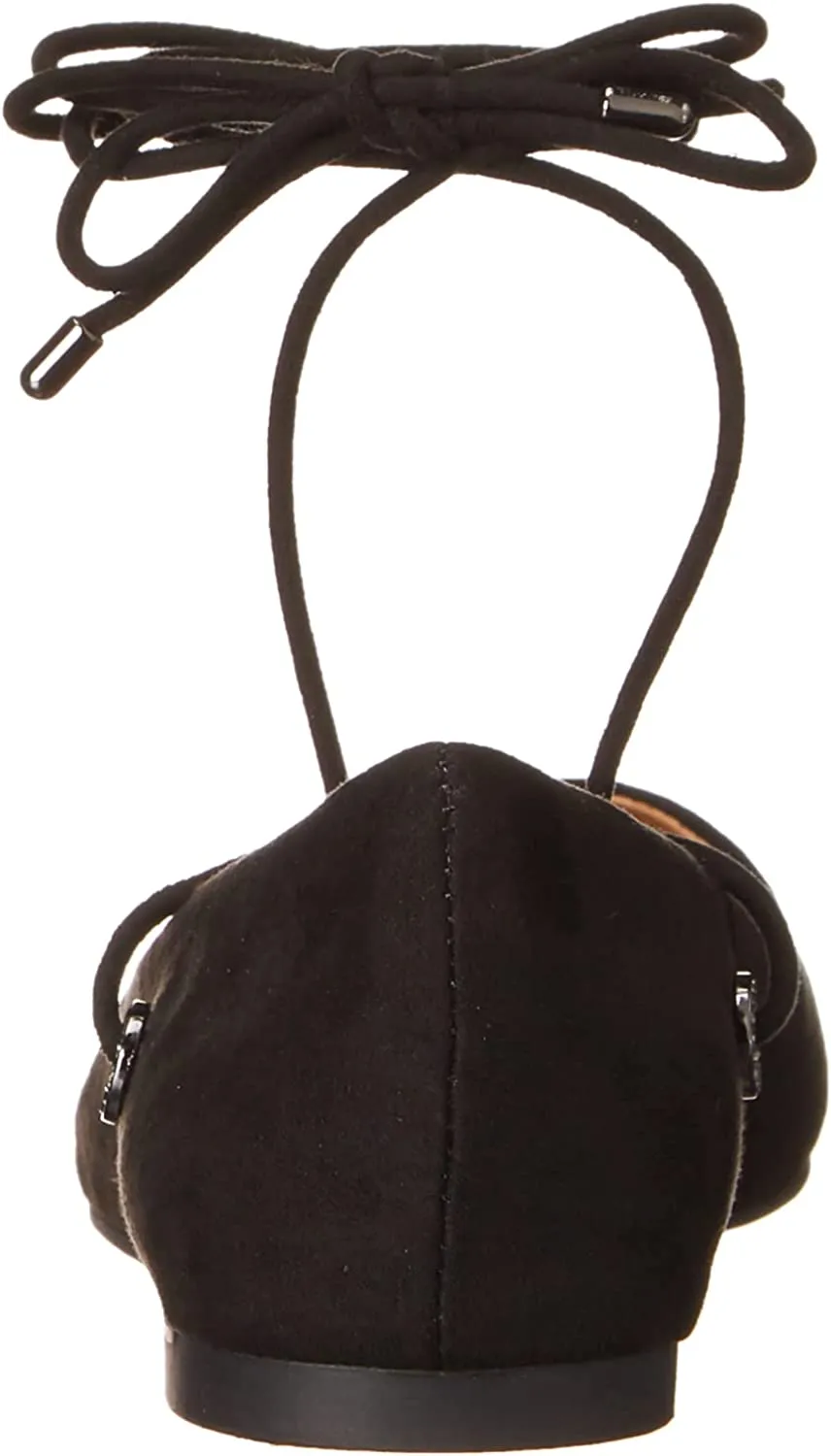 Jessica Simpson Bingley Black Round Toe Tie Up Grommet Detail Suede Ballet Flats