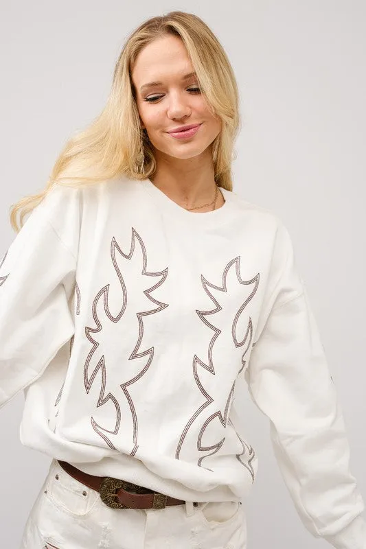 Kelly Western Boots Stitch Pullover Sweatshirt