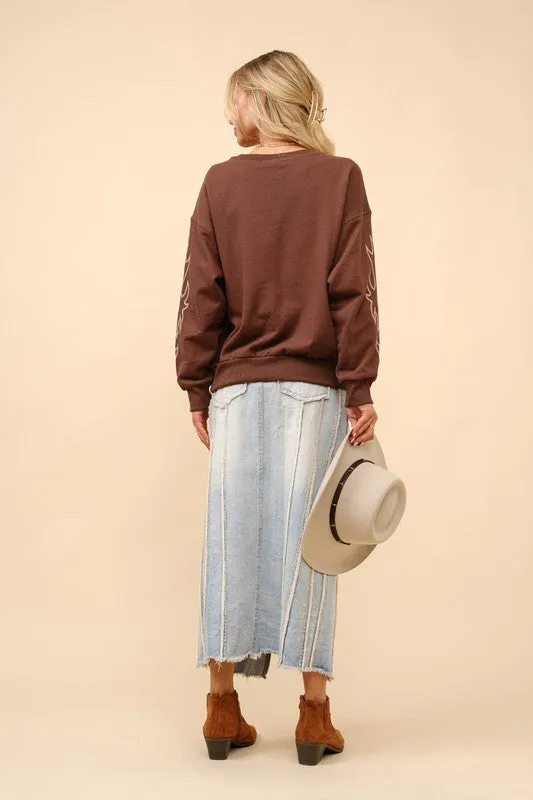 Kelly Western Boots Stitch Pullover Sweatshirt