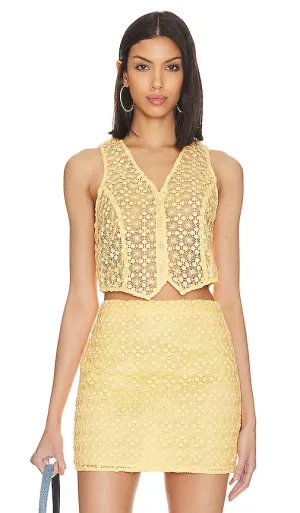 L'Academie Carra Lace Vest in Yellow