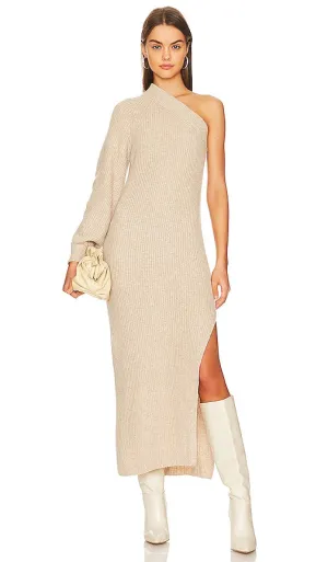 L'Academie Feride One Shoulder Midi Dress in Nude