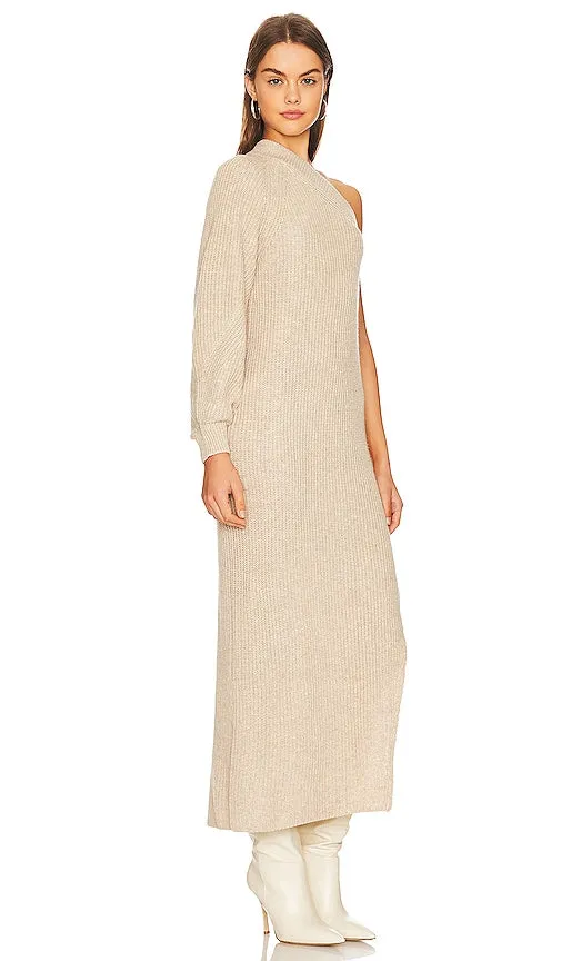 L'Academie Feride One Shoulder Midi Dress in Nude
