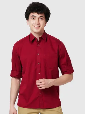 Men Red Comfort Fit Twill Cotton Blend Full Sleeve Shirts