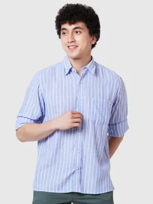 Men Violet Comfort Fit Stripe Viscose Blend Full Sleeve Shirts