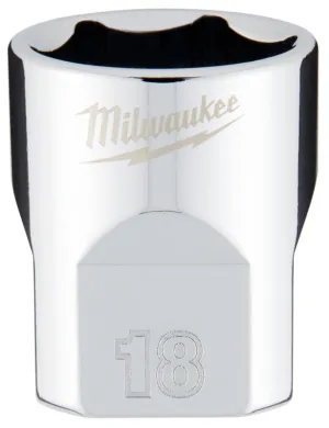Milwaukee 45-34-9088 Socket, 18 mm Socket, 3/8 in Drive, 6-Point, Chrome Vanadium Steel, Chrome :CD: QUANTITY: 1