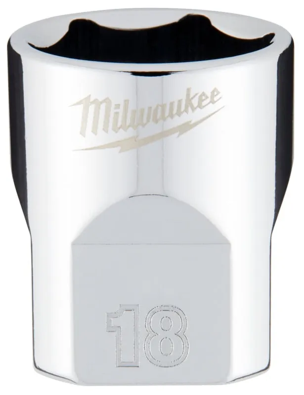 Milwaukee 45-34-9088 Socket, 18 mm Socket, 3/8 in Drive, 6-Point, Chrome Vanadium Steel, Chrome :CD: QUANTITY: 1