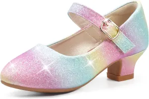 PANDANINJIA Molly Girls Dress Shoes Mary Jane Heels Flower Wedding Party Back to School Pump Shoes for Toddler Little Kid