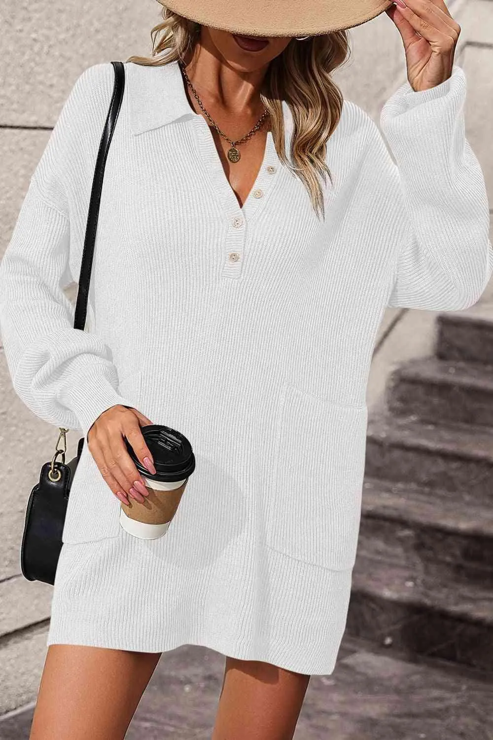 Plain Yet Comfy White Knit Sweater Dress