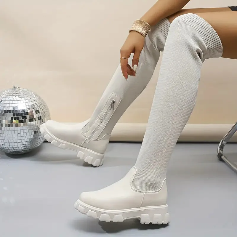 Platform Knitted Over-the-Knee Boots