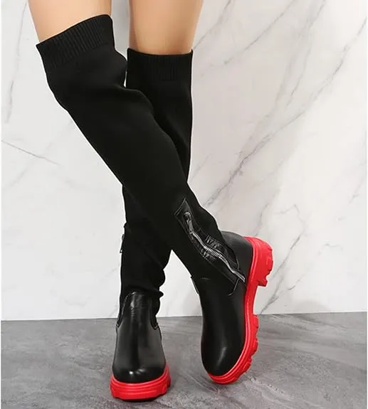 Platform Knitted Over-the-Knee Boots