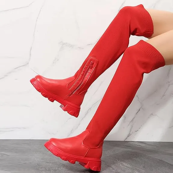 Platform Knitted Over-the-Knee Boots