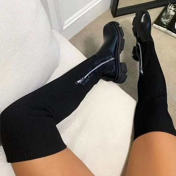 Platform Knitted Over-the-Knee Boots