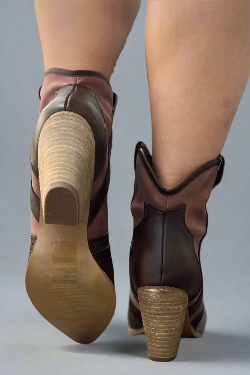 Point Overlay Western Ankle Boots - Brown