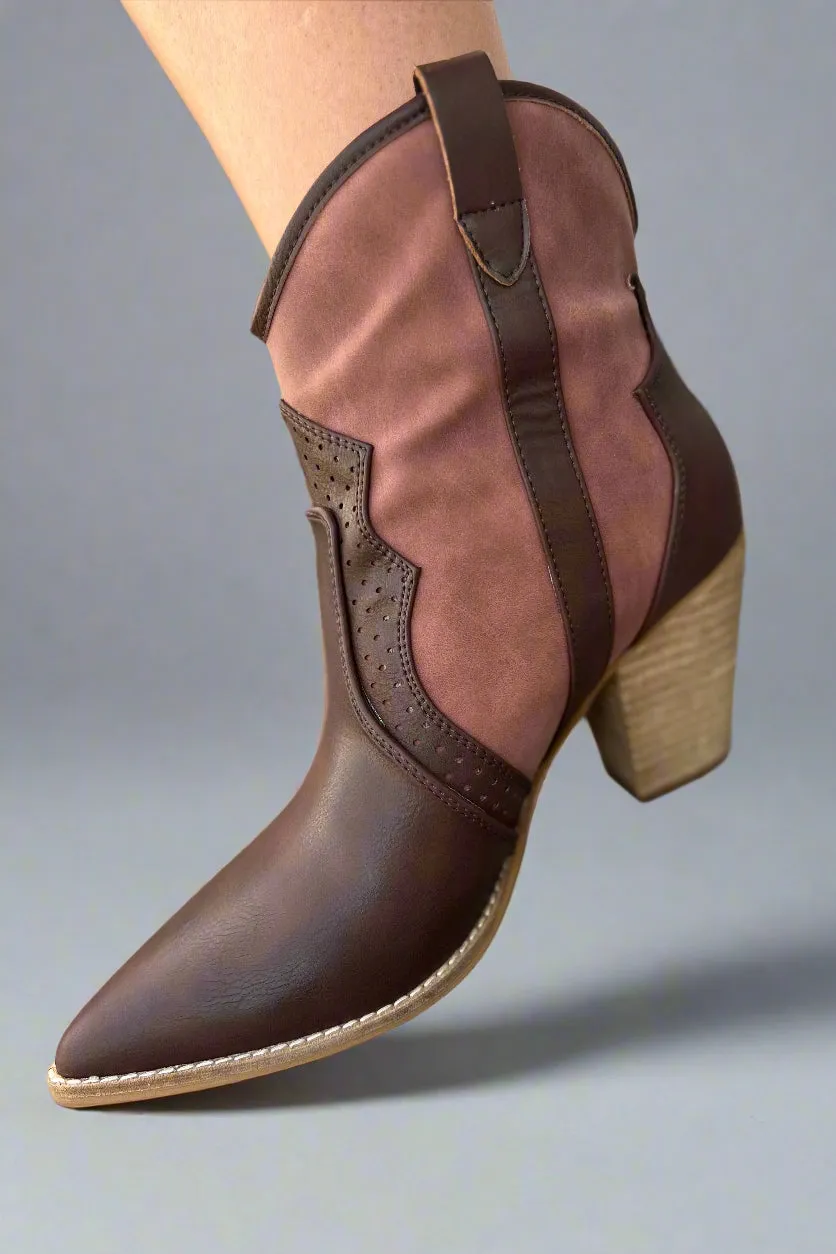 Point Overlay Western Ankle Boots - Brown