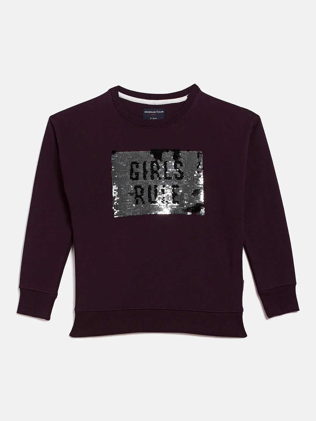 Purple Embellished Round Neck Sweatshirt