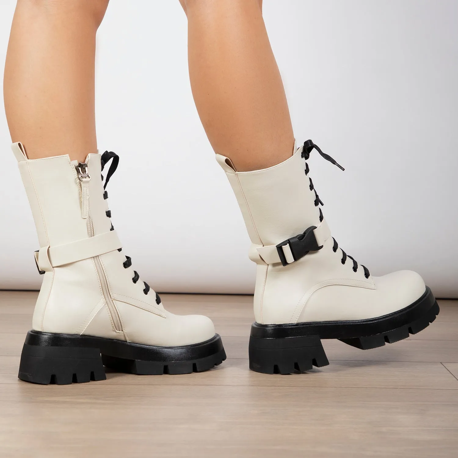 RAID Lenya Chunky Ankle Boot in Cream