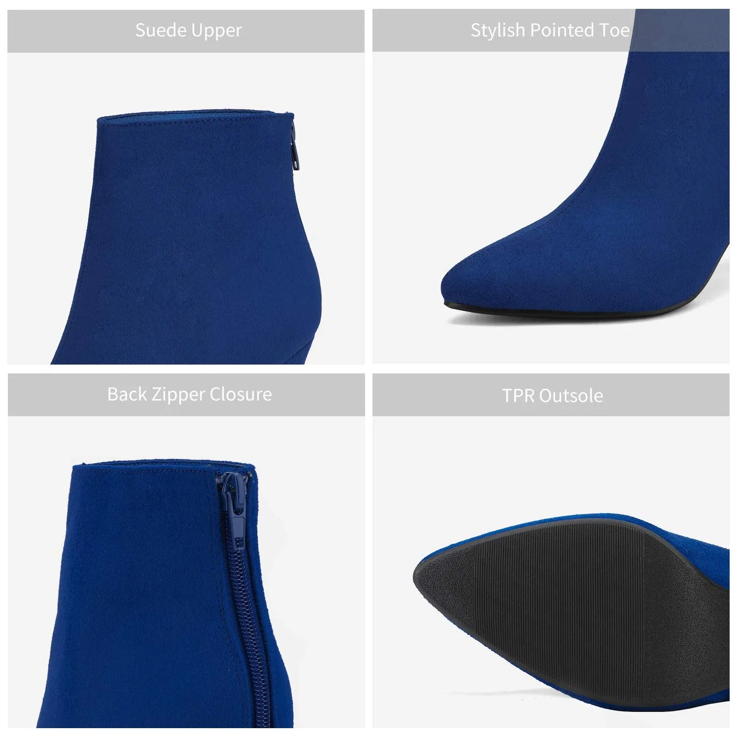 Royal Blue Winter Chic Pointy Toe Low Heel Ankle Boots