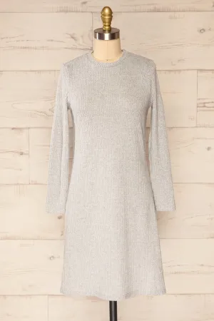 Seia Light Grey | Long Sleeve Ribbed Short Dress