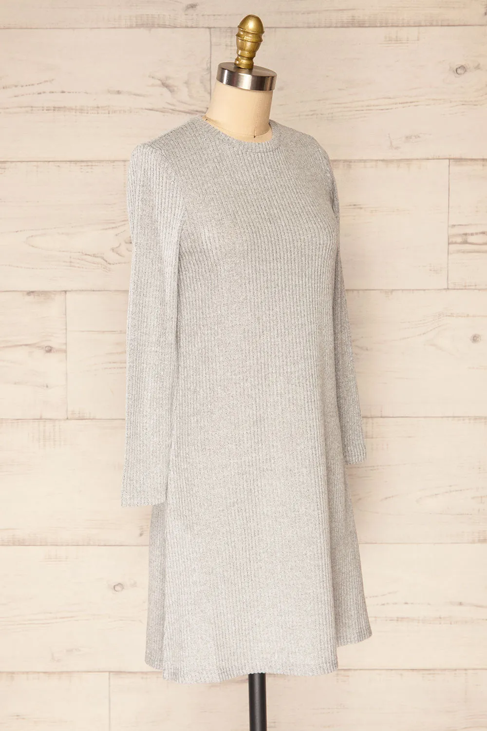 Seia Light Grey | Long Sleeve Ribbed Short Dress