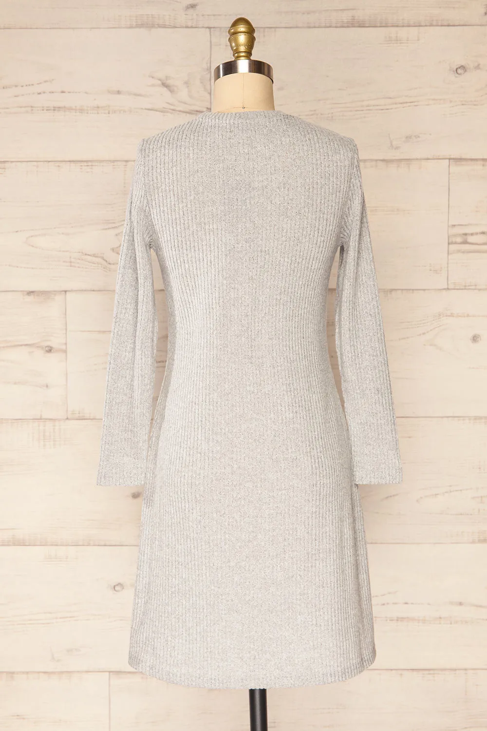 Seia Light Grey | Long Sleeve Ribbed Short Dress